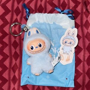 Plush Bunny Costume Keychain - Light Blue Cute Monster Accessory